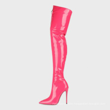 2020 girl Plus Size 45 HOT PINK super high stiletto heel ladies fashion zip on  over the knee winter patent shiny  boots